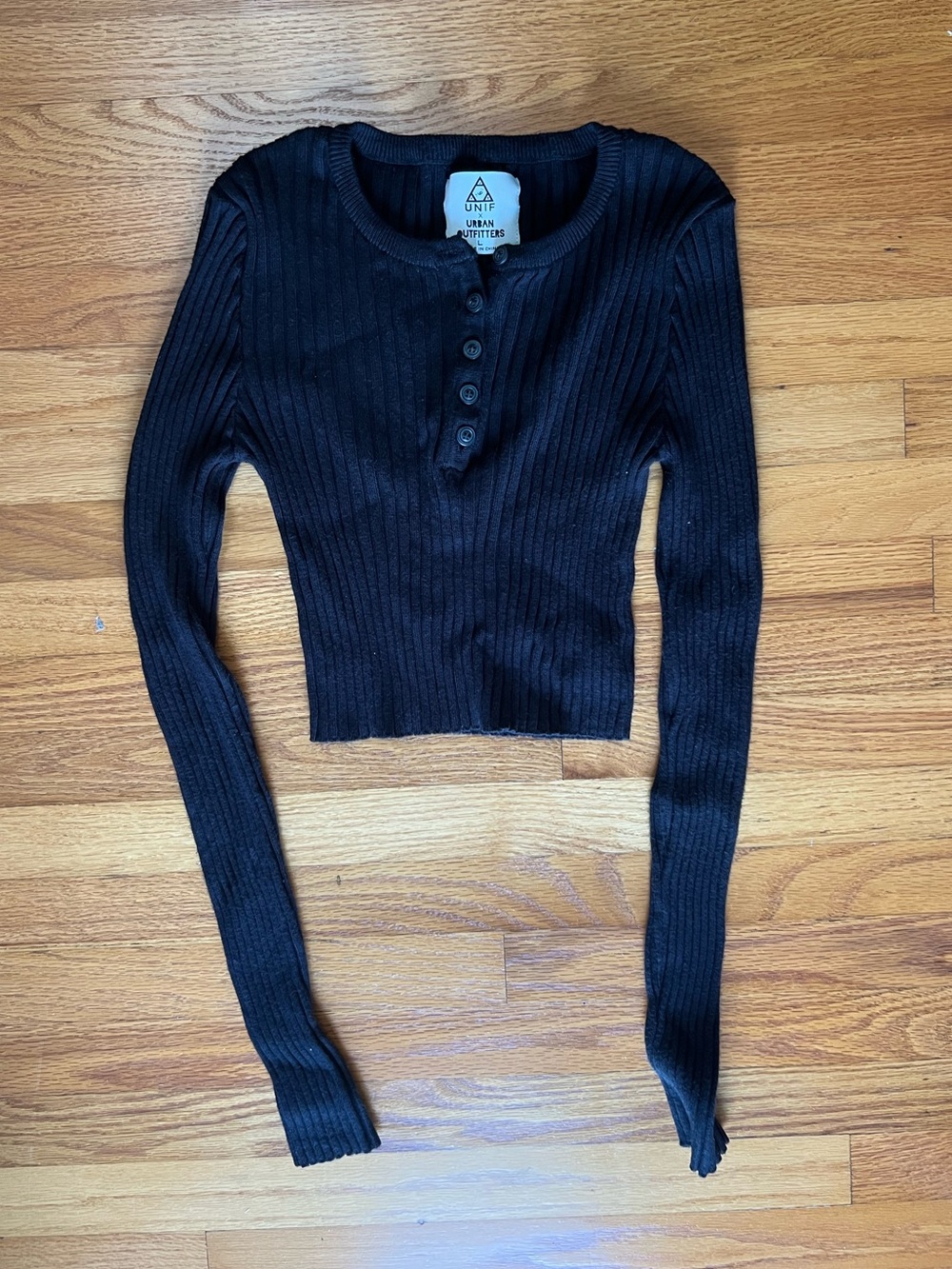 Urban Outfitters Black Ribbed Button-Front Crop Top